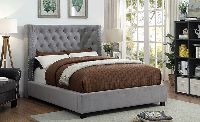 Carley Wingback Gray Tufted Bed
