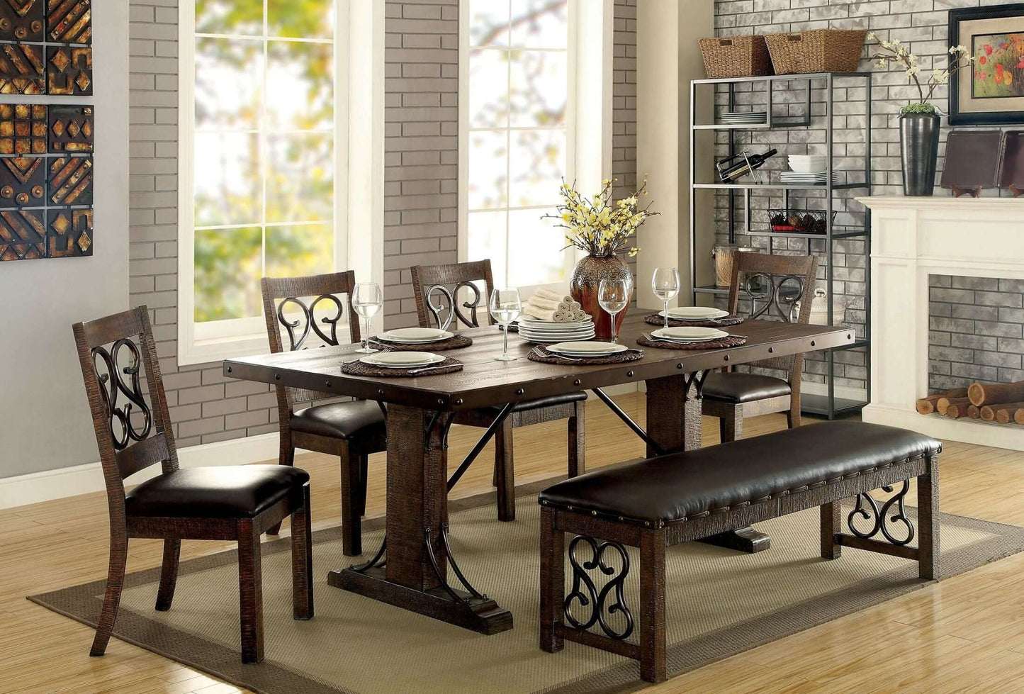Paulina Rustic Walnut and Espresso Bench
