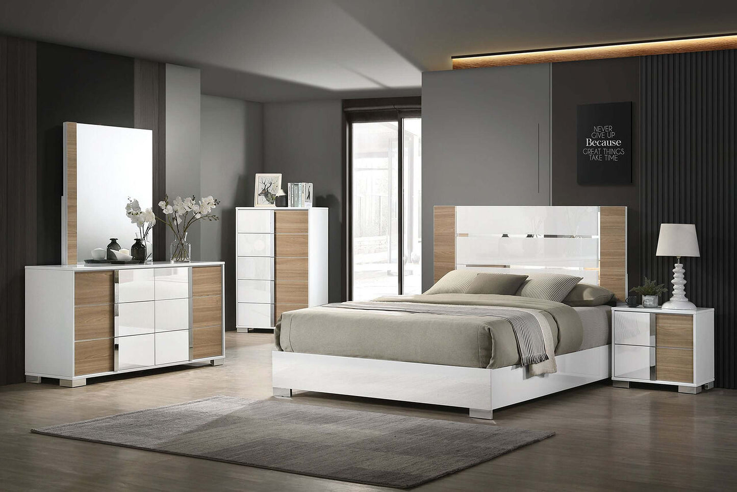 Erlangen California King Bed In White and Natural