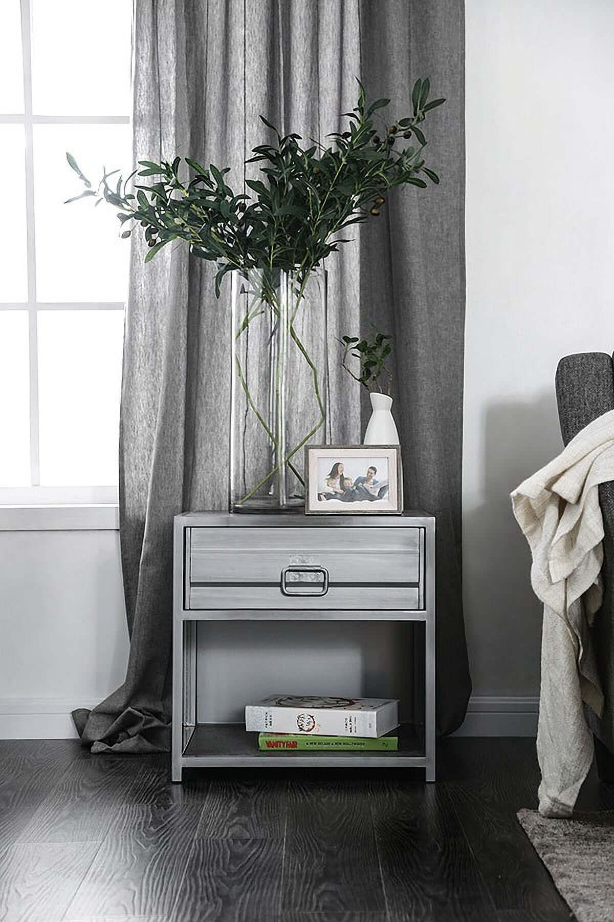Mccredmond Hand Brushed Silver Nightstand