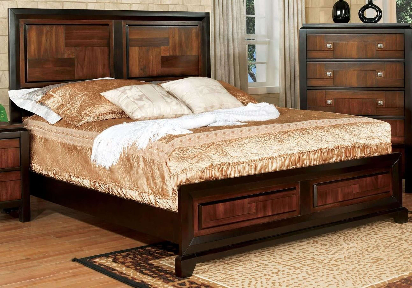 Patra Acacia and Walnut Panel Bedroom Set