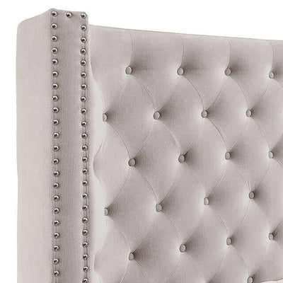 Rosabelle tufted wingback bed headboard with button-tufted diamond pattern and nailhead trim.