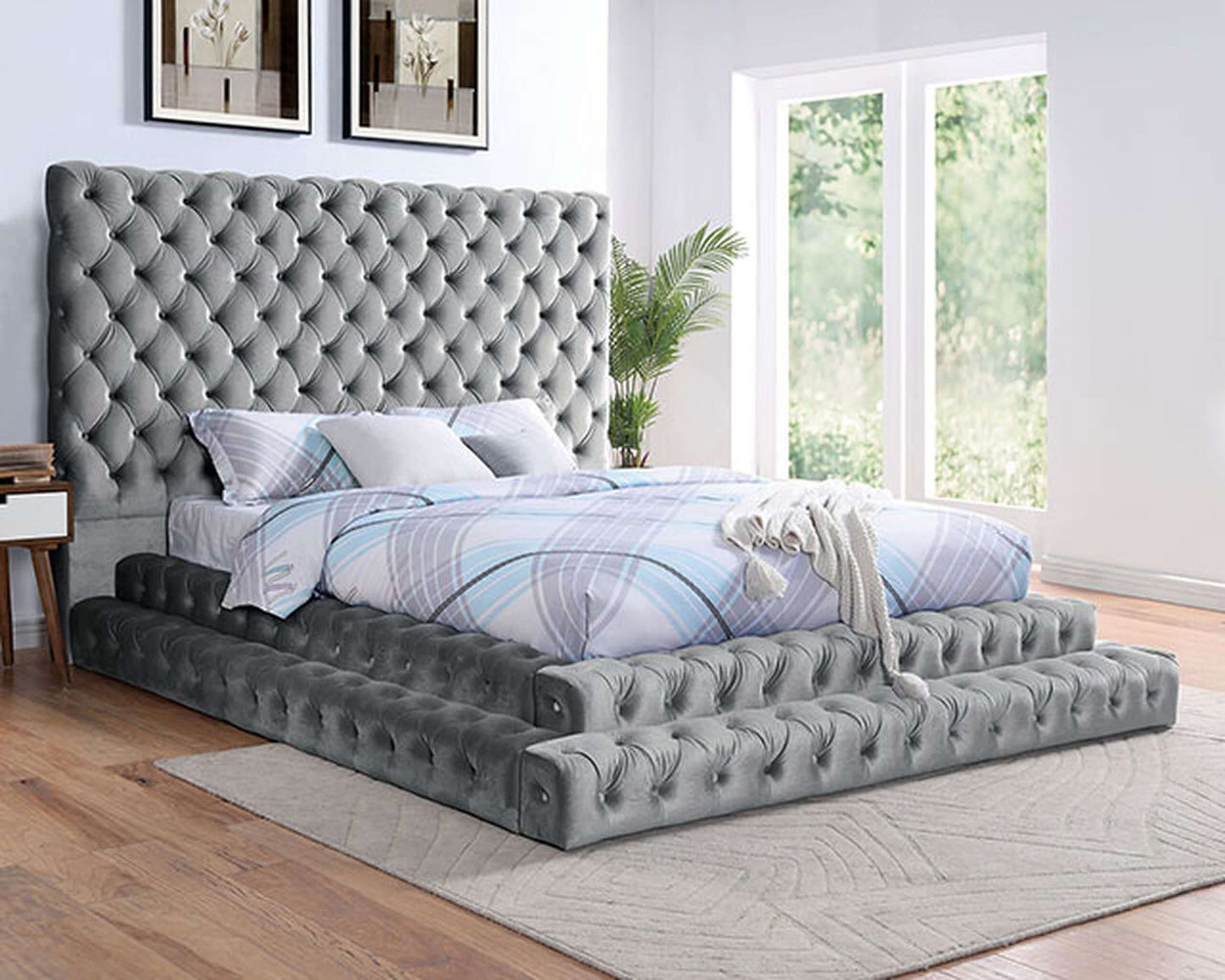 Stefania Eastern King Bed In Gray