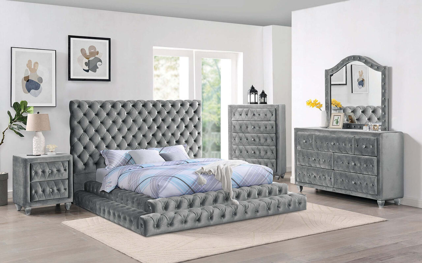 Stefania Eastern King Bed In Gray