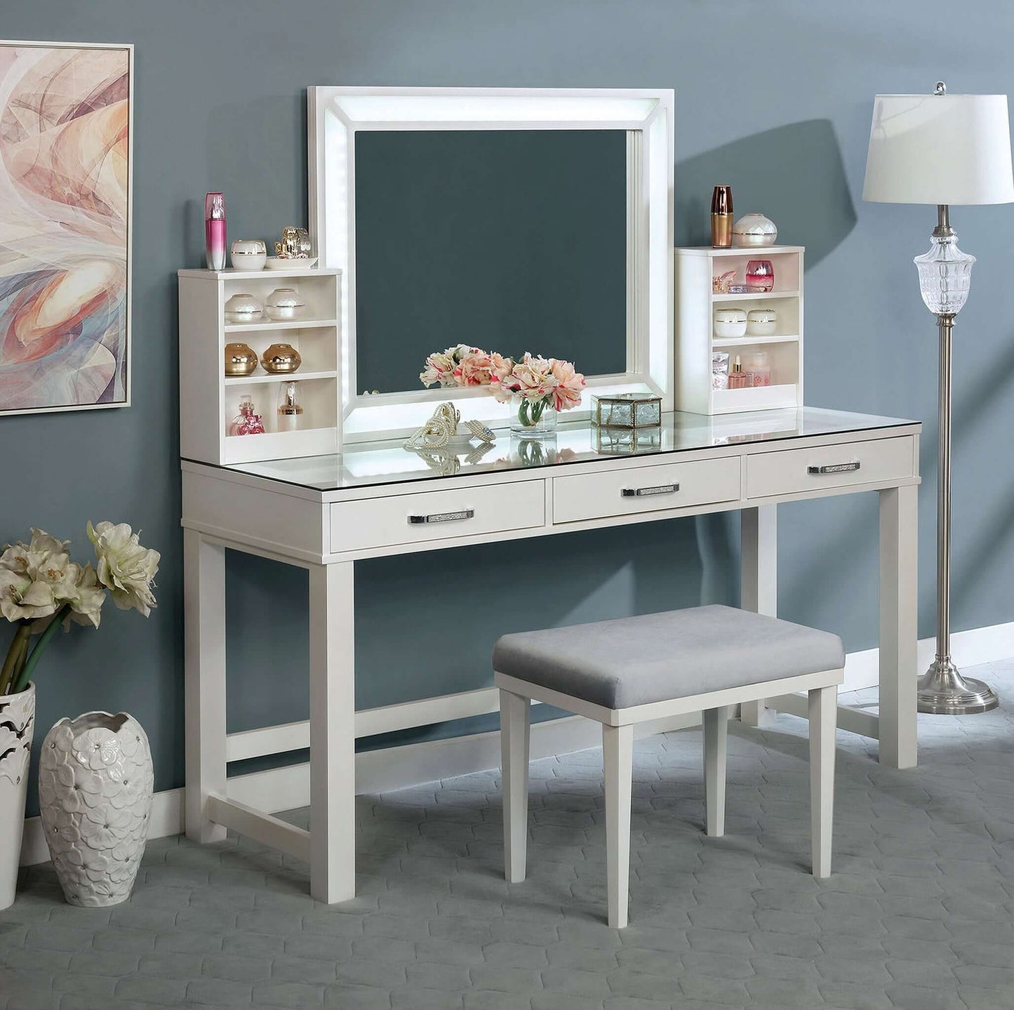 Stephanie Vanity Set In White