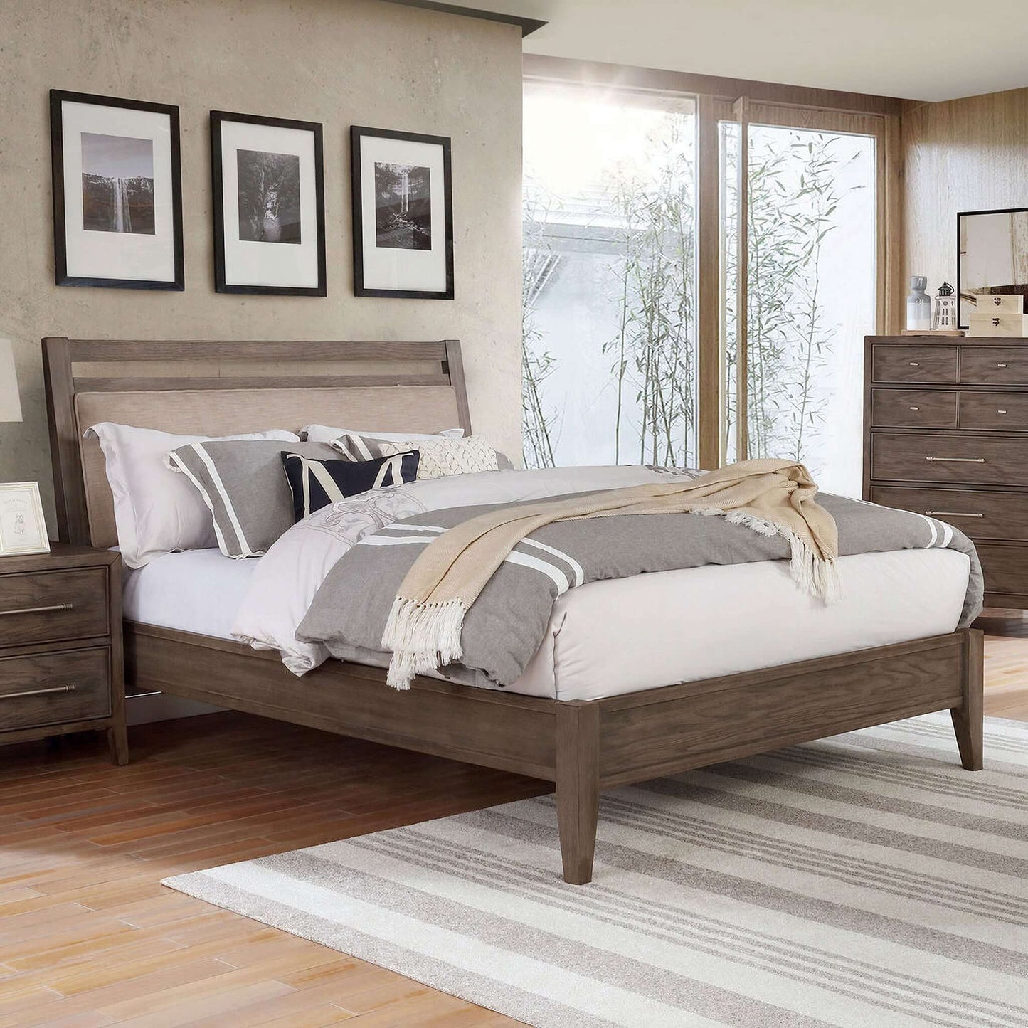 Tawana Queen Bed In Warm Gray and Beige