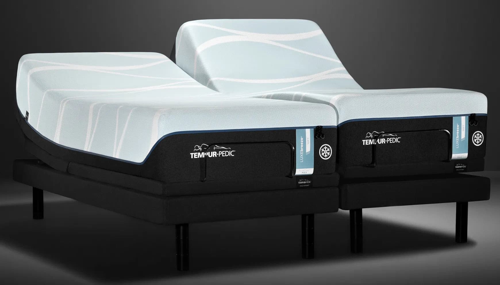 Tempur-Pedic TEMPUR-LUXEbreeze® Soft mattress in a split adjustable base for personalized comfort and support.