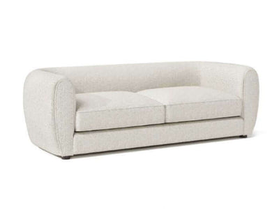 Verdal Off White Contemporary Sofa with bulbous shape and soft boucle fabric for modern living rooms.