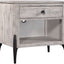 Zane Collection Nightstand with single drawer and open shelf, featuring a light wood finish and black metal legs.