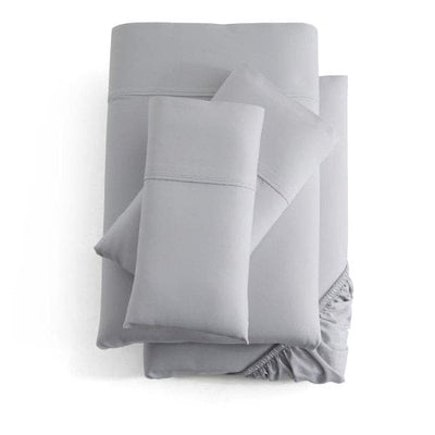 Malouf Smooth Ash Bamboo Rayon Sheet Set in soft gray color, featuring breathable and silky fabric for optimal comfort.