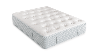 Diamond Diana Plush Natural Latex Lux Euro Top 16" Mattress with a tufted white surface and stylish blue patterned sides.