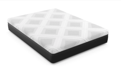 Diamond Rally 12" Cool Copper Gel Memory Foam Mattress with grey diamond pattern and black base.