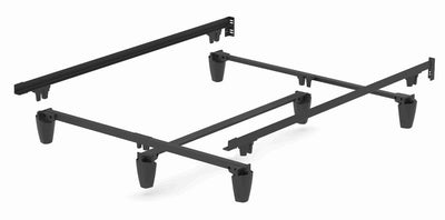Knickerbocker enGauge™ hybrid bed frame base with sturdy black resin tapered legs and support bars, designed for 2500 lbs capacity.