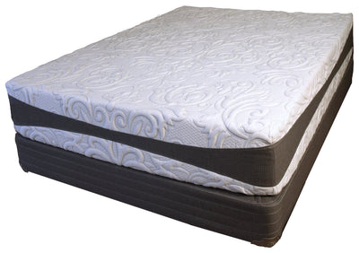 Twin XL Restonic Enchantment Firm 12" latex mattress floor sample clearance with elegant quilted top.