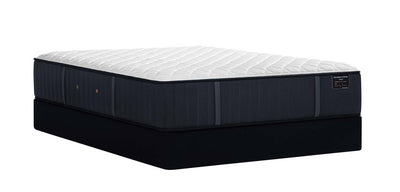 Queen Stearns & Foster Estate® Rockwell Ultra Firm 14" Mattress in black and gray, showcasing luxury and comfort.