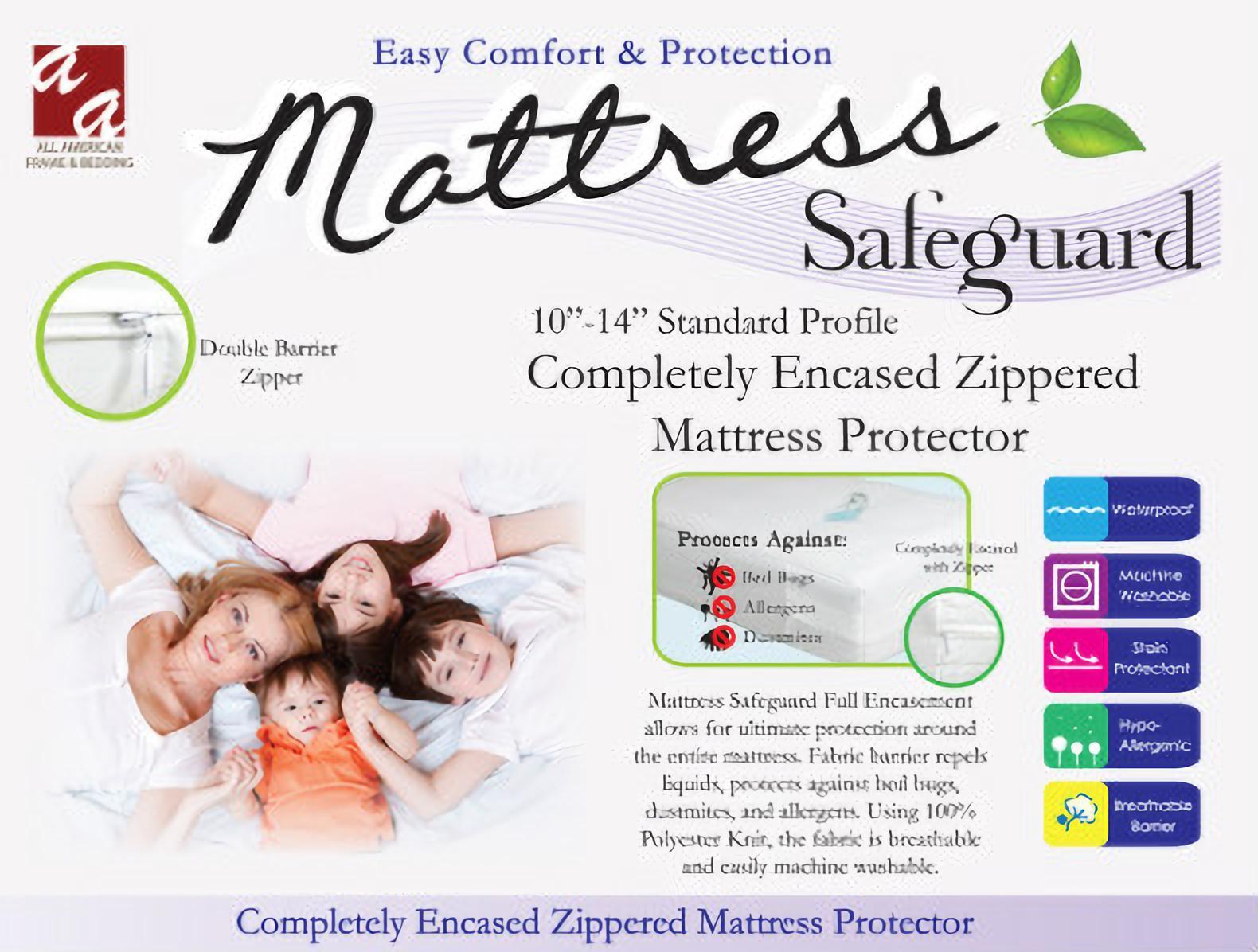 Mattress Safeguard Completely Encased Zippered Mattress Protector 14"-18" All American Frame & Bedding.