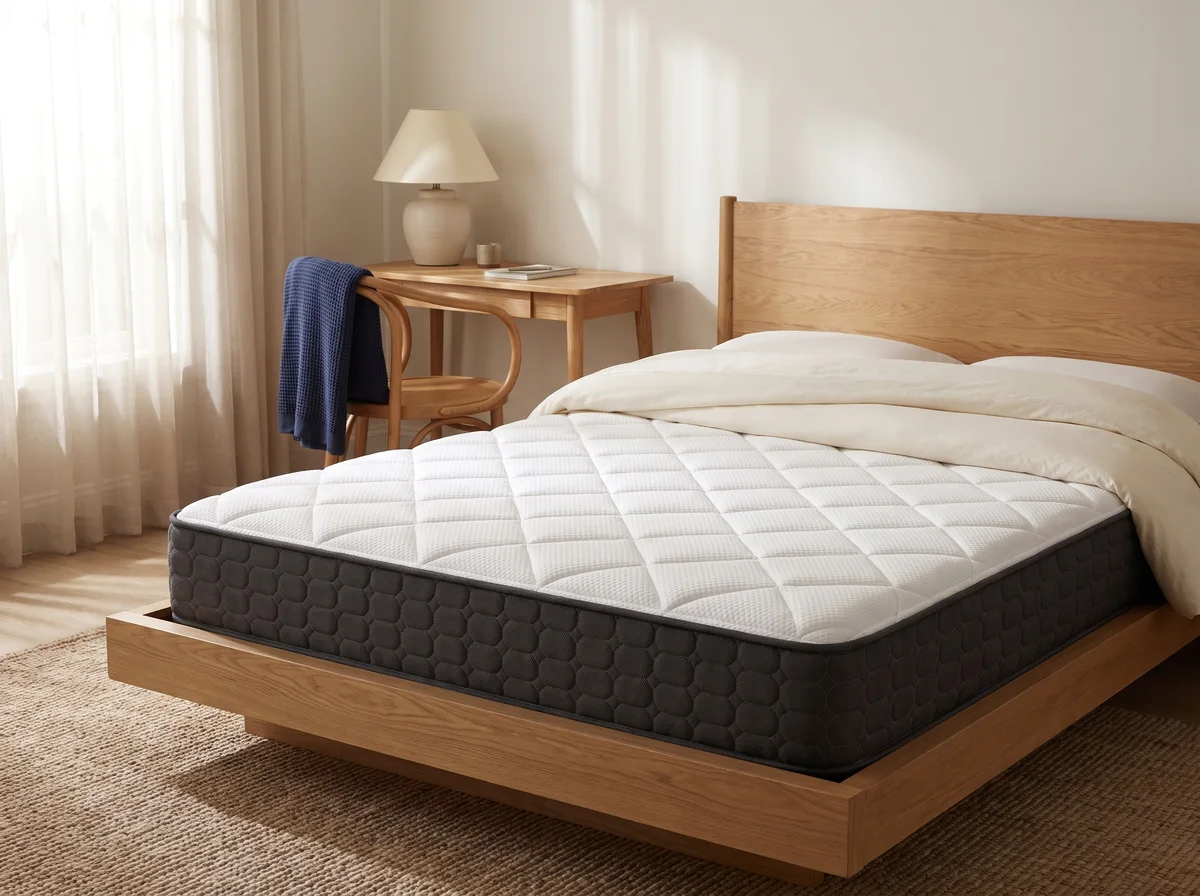 Diamond Topaz in a cream, oak and navy bedroom