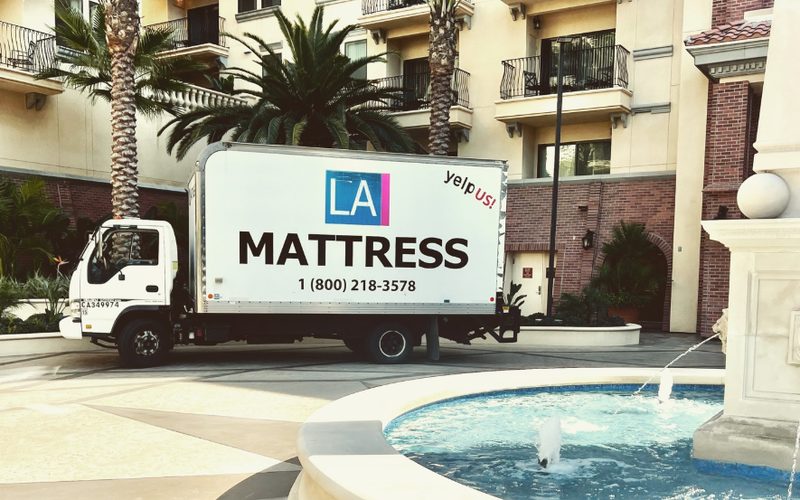 LA Mattress Store delivery truck providing same-day mattress delivery in Los Angeles